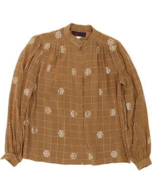 VINTAGE Womens Shirt Blouse UK 12 Medium Brown Check Silk Special Occasion Travel-friendly