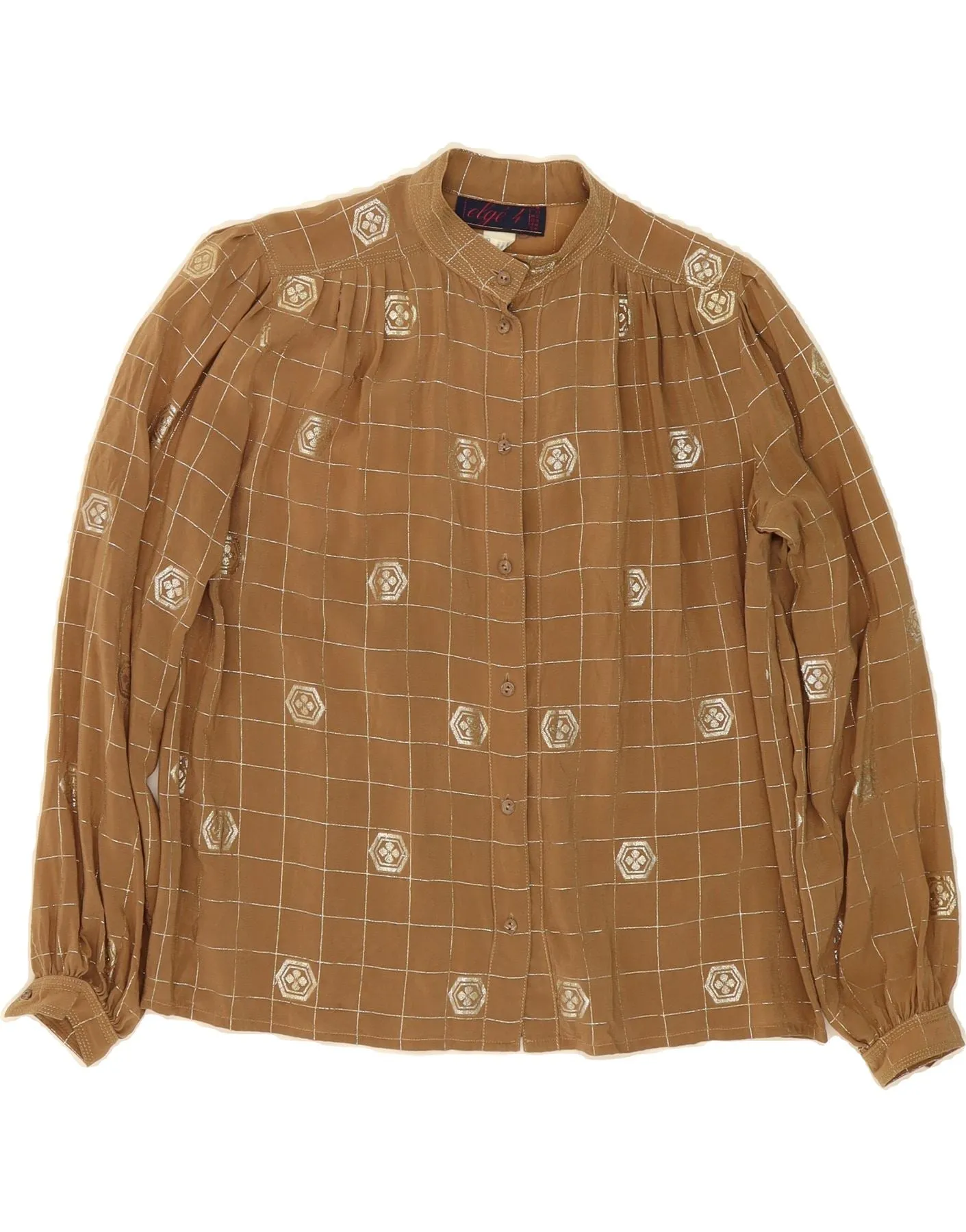 VINTAGE Womens Shirt Blouse UK 12 Medium Brown Check Silk Special Occasion Travel-friendly