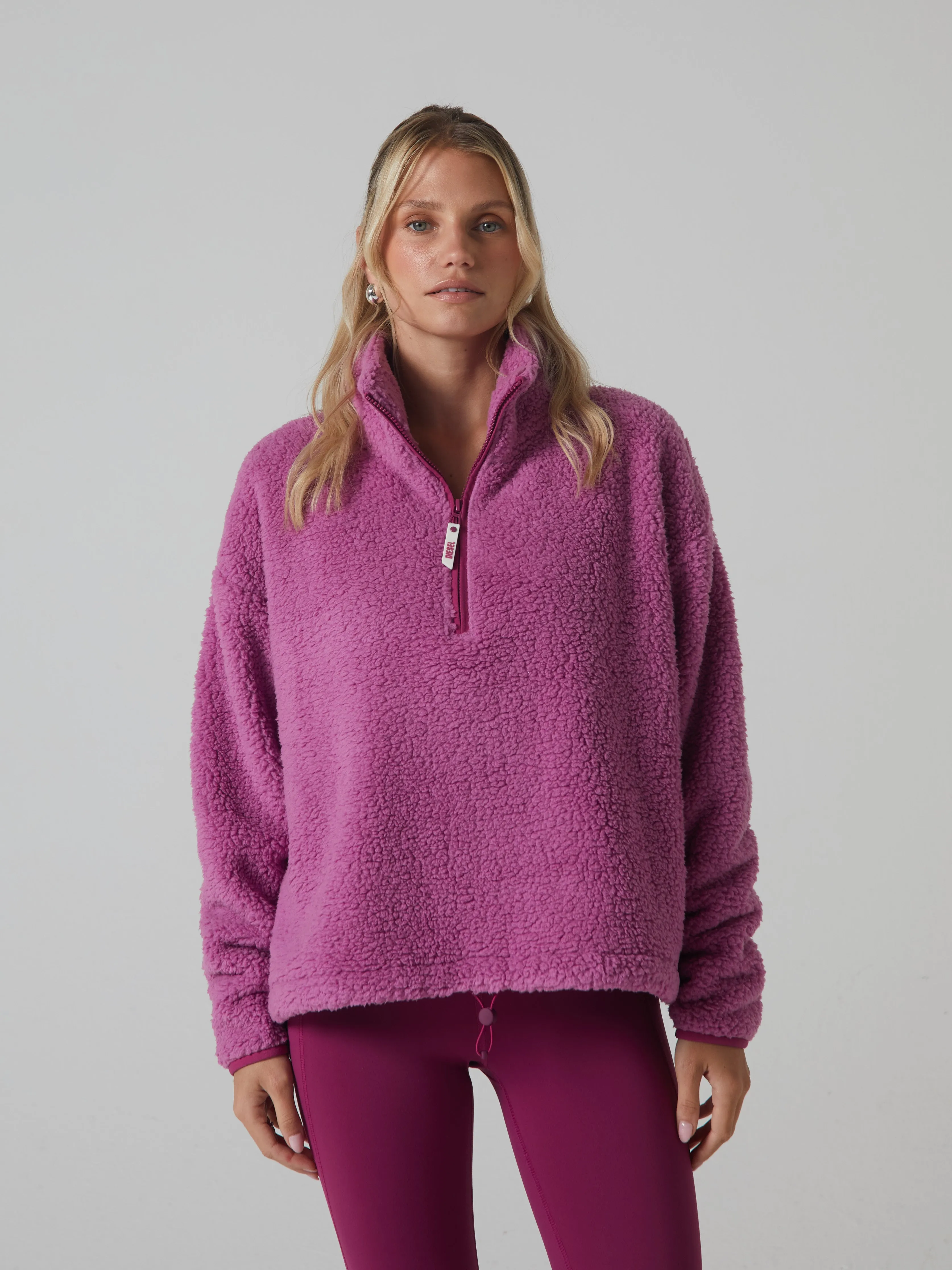 Penny Fleece Half Zip Soft Rose chain accents Comfy Layering