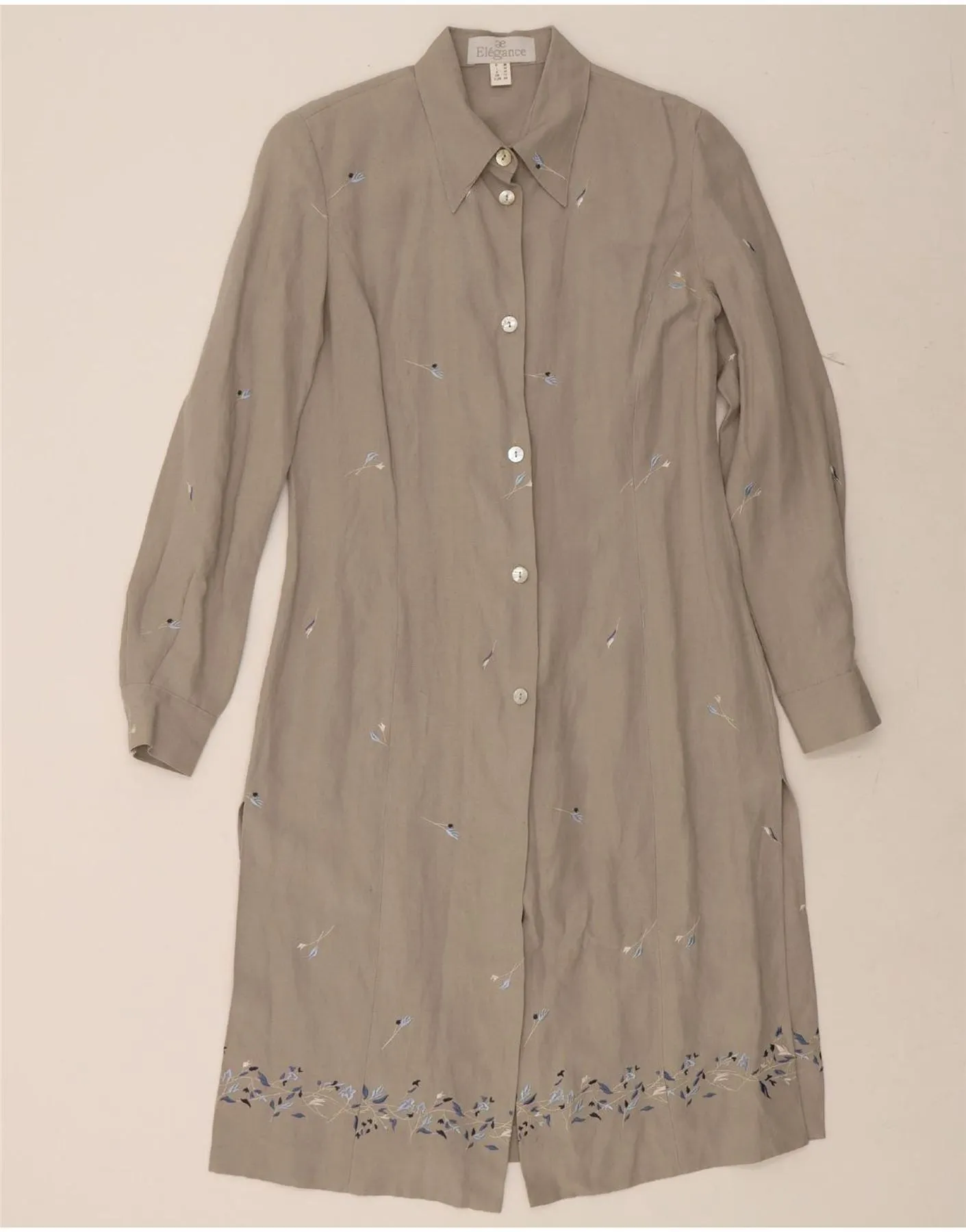 ELEGANCE Womens Shirt Dress UK 10 Small Grey Floral Silk Personalized Touch Flexible Movement