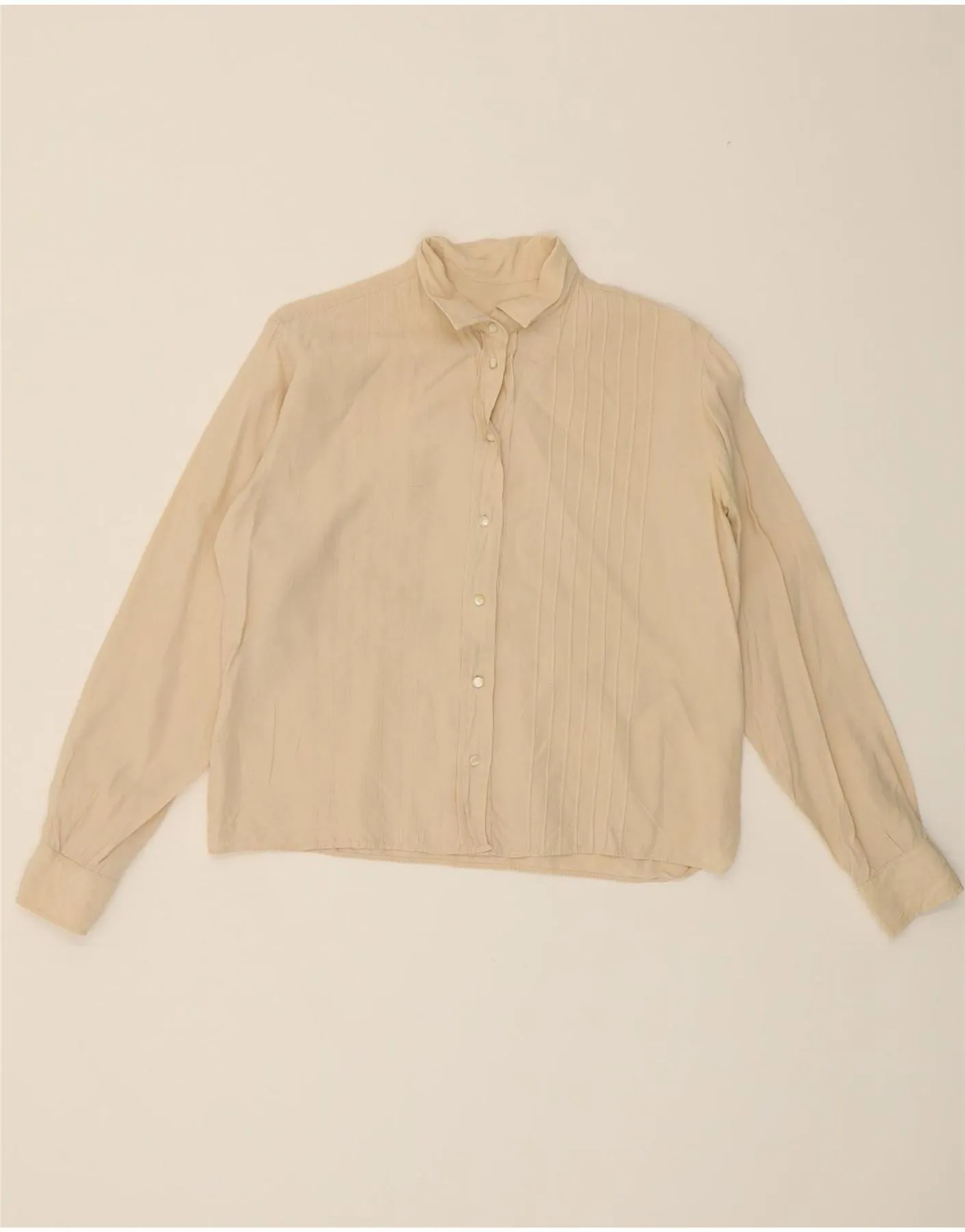Floral Motif VINTAGE Womens Shirt Blouse UK 14 Medium Beige