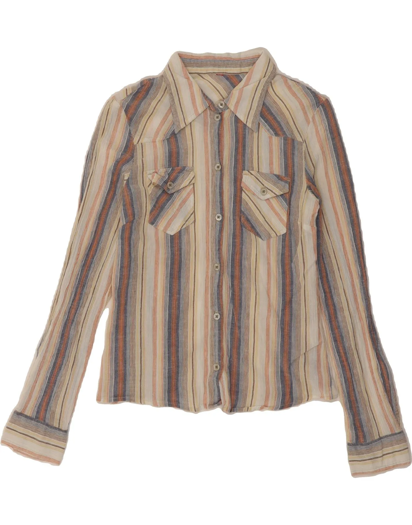 Fashionable Pick Abstract art H&M Womens Shirt UK 12 Medium Multicoloured Striped Cotton