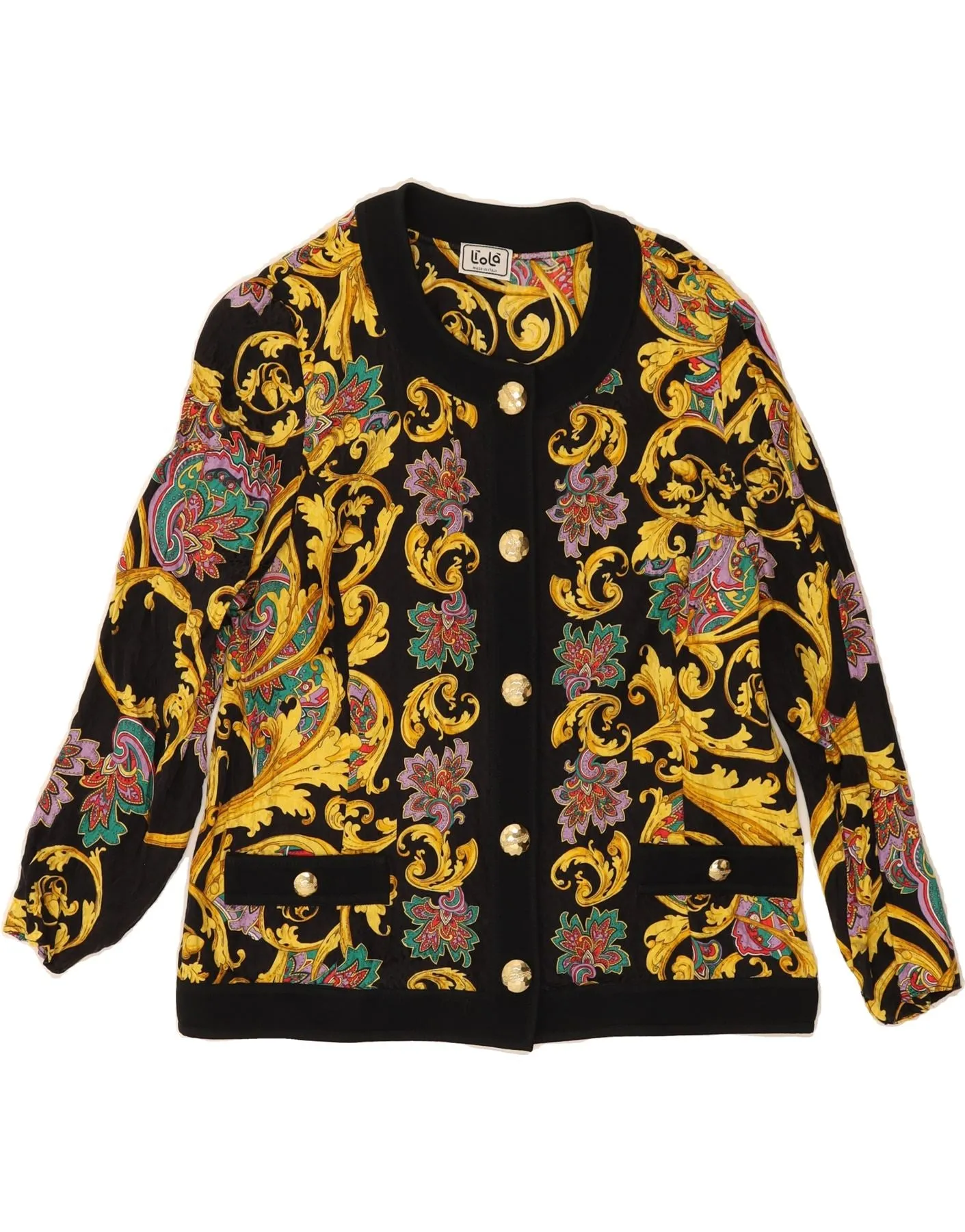 Interview Ready Matte Look LIOLA Womens Shirt Blouse UK 14 Large Black Paisley Silk