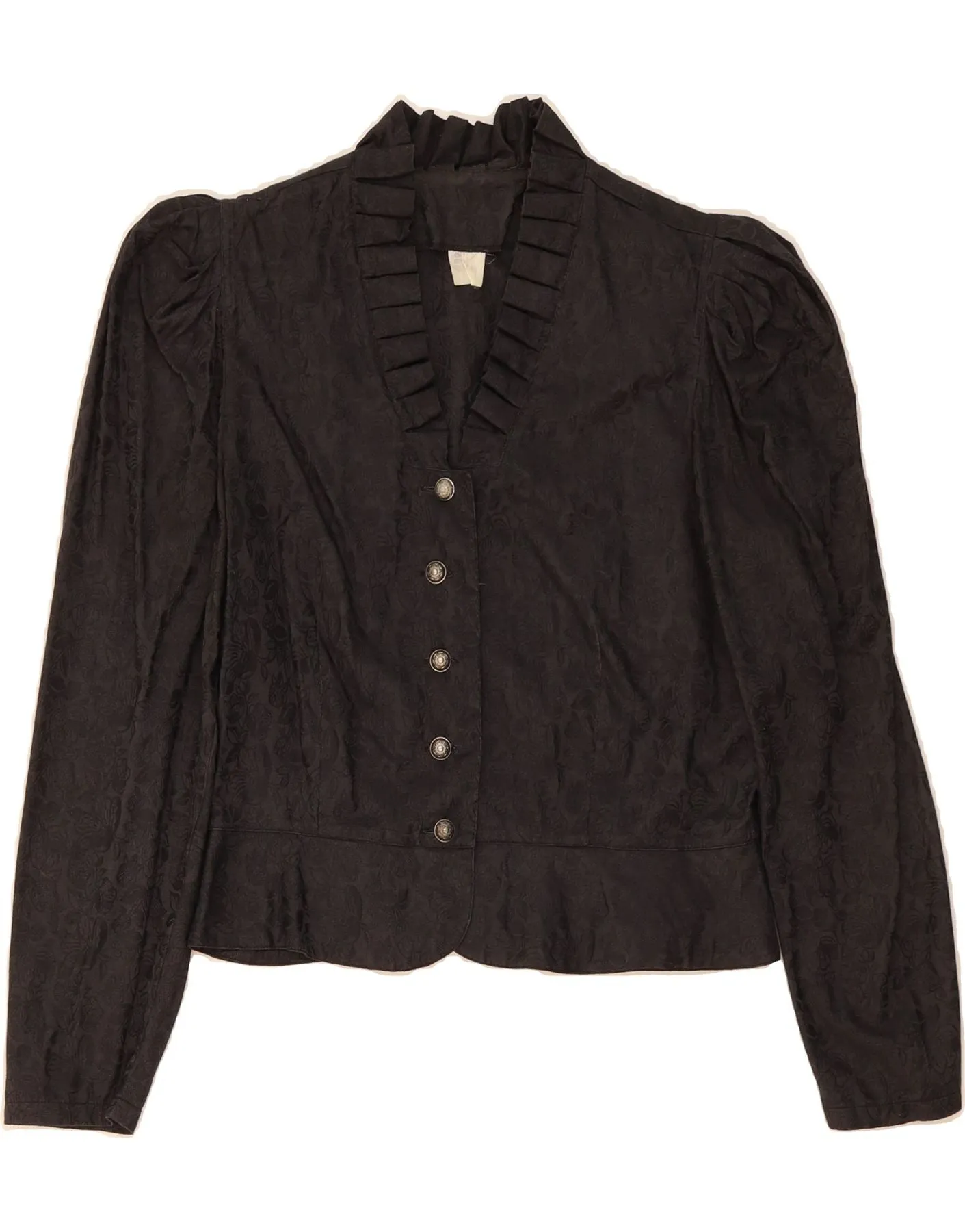 Seamless Shoulder Construction VINTAGE Womens Shirt Blouse IT 42 Medium Black Floral Cotton