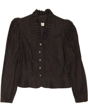 Seamless Shoulder Construction VINTAGE Womens Shirt Blouse IT 42 Medium Black Floral Cotton