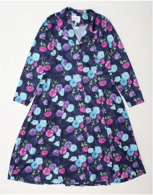 VINTAGE Womens Shirt Dress UK 16 Large Navy Blue Floral Polyester Iconic look Summer Vibes