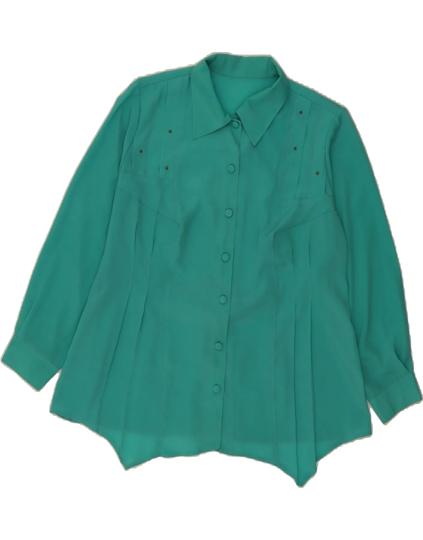 Comfort Wear Bold Print VINTAGE Womens Shirt Blouse UK 16 Large Turquoise