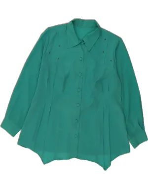 Comfort Wear Bold Print VINTAGE Womens Shirt Blouse UK 16 Large Turquoise