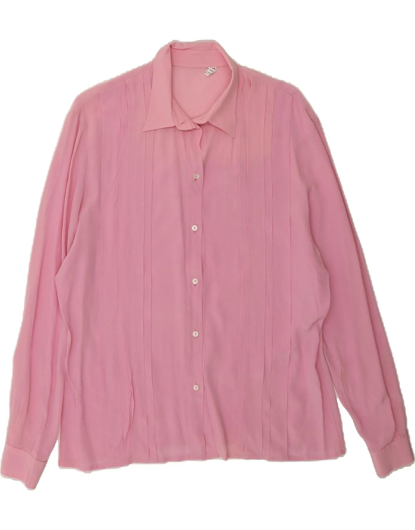 VINTAGE Womens Shirt Blouse IT 48 XL Pink Silk Fitted Design Functional Pocket