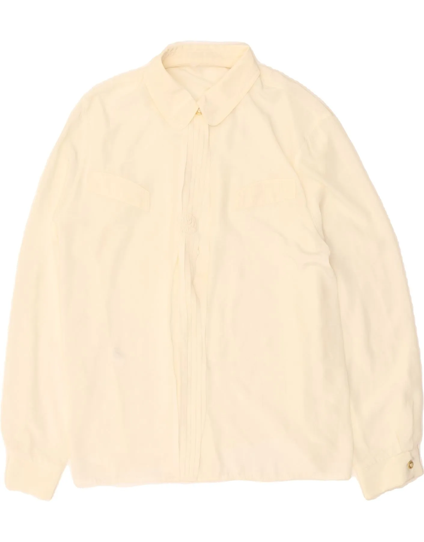 Moisture Management Tech fade resistant color VINTAGE Womens Shirt Blouse UK 18 XL Off White Polyester