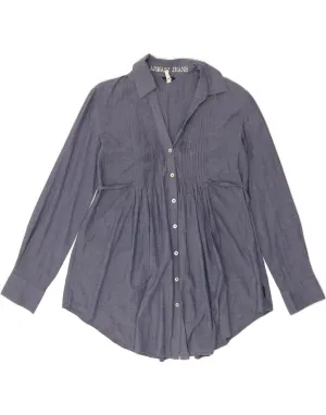 ARMANI JEANS Womens Shirt Blouse EU 42 Large Navy Blue Cotton Double Needle Hemming Tagless Design