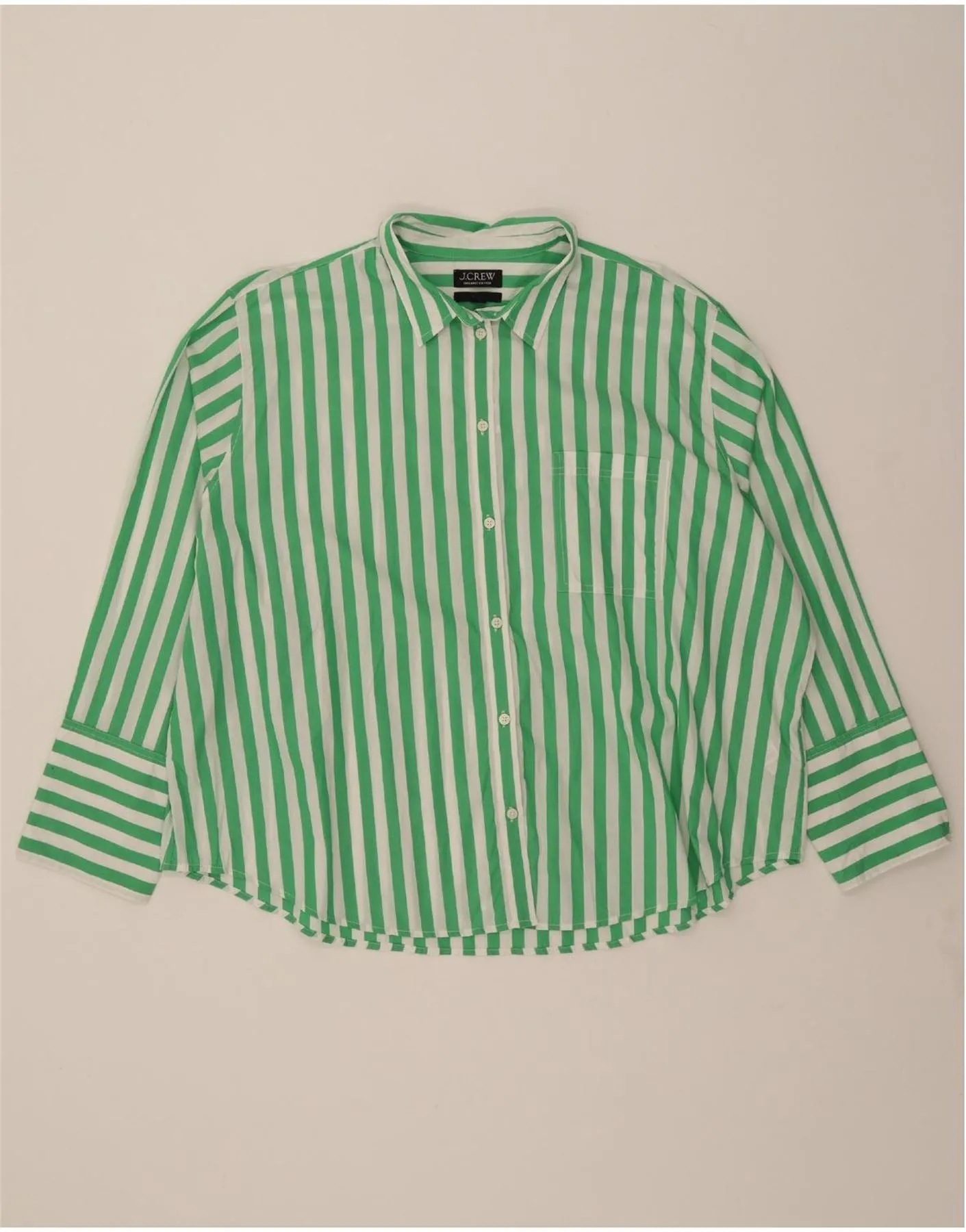 J. CREW Womens Shirt US 24 4XL Green Striped Cotton Textured Finish High-End Finish