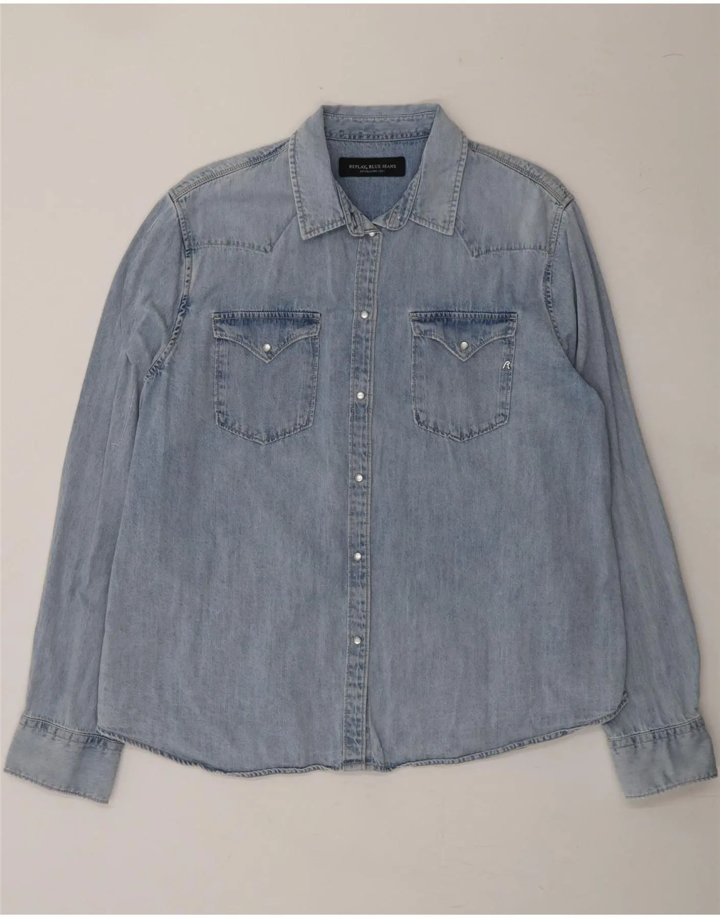 Urban Trend Button front REPLAY Womens Denim Shirt UK 22 3XL Blue Cotton