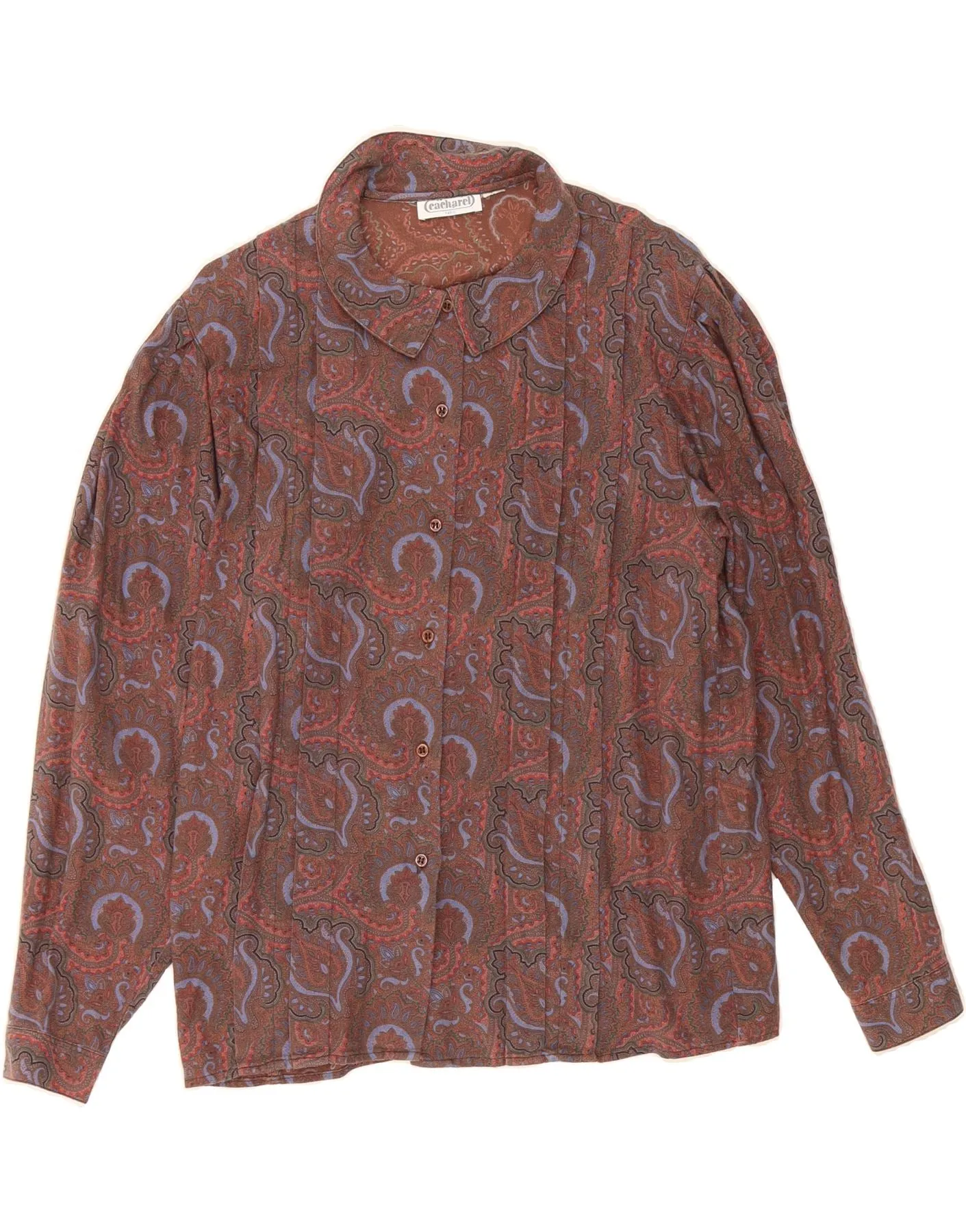 CACHAREL Womens Shirt Blouse UK 16 Large Brown Paisley Soft Stretch Collar