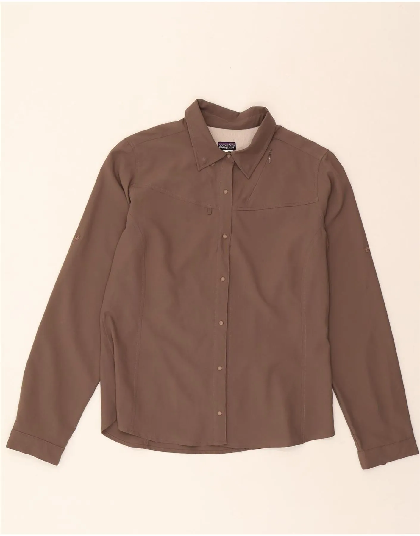 Embroidered Logo Functional Design PATAGONIA Womens Shirt US 10 Large Brown Polyester