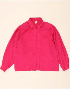 Reinforced Side Vents Customizable Design VINTAGE Womens Shirt Blouse UK 14 Large Pink Geometric Polyester