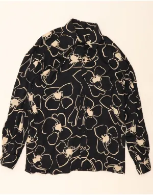 VINTAGE Womens Shirt UK 14 Medium Black Floral Functional Fashion Smooth Texture