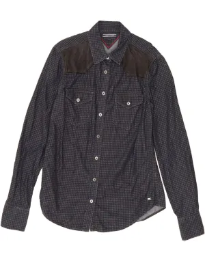 TOMMY HILFIGER Womens Shirt US 6 Medium Navy Blue Houndstooth Cotton Pure Cotton