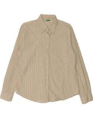 BENETTON Womens Shirt UK 16 Large Beige Striped Cotton Breathable Layer