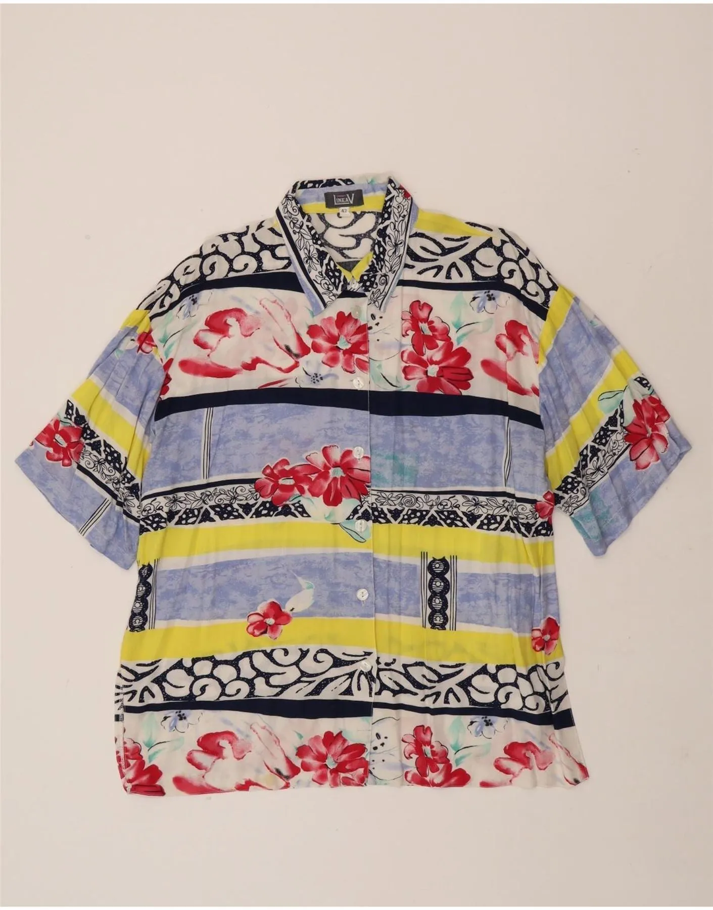 Lightweight Weave Functional Design LINEAV Womens Shirt Blouse EU 42 Large Multicoloured Floral Hawaiian