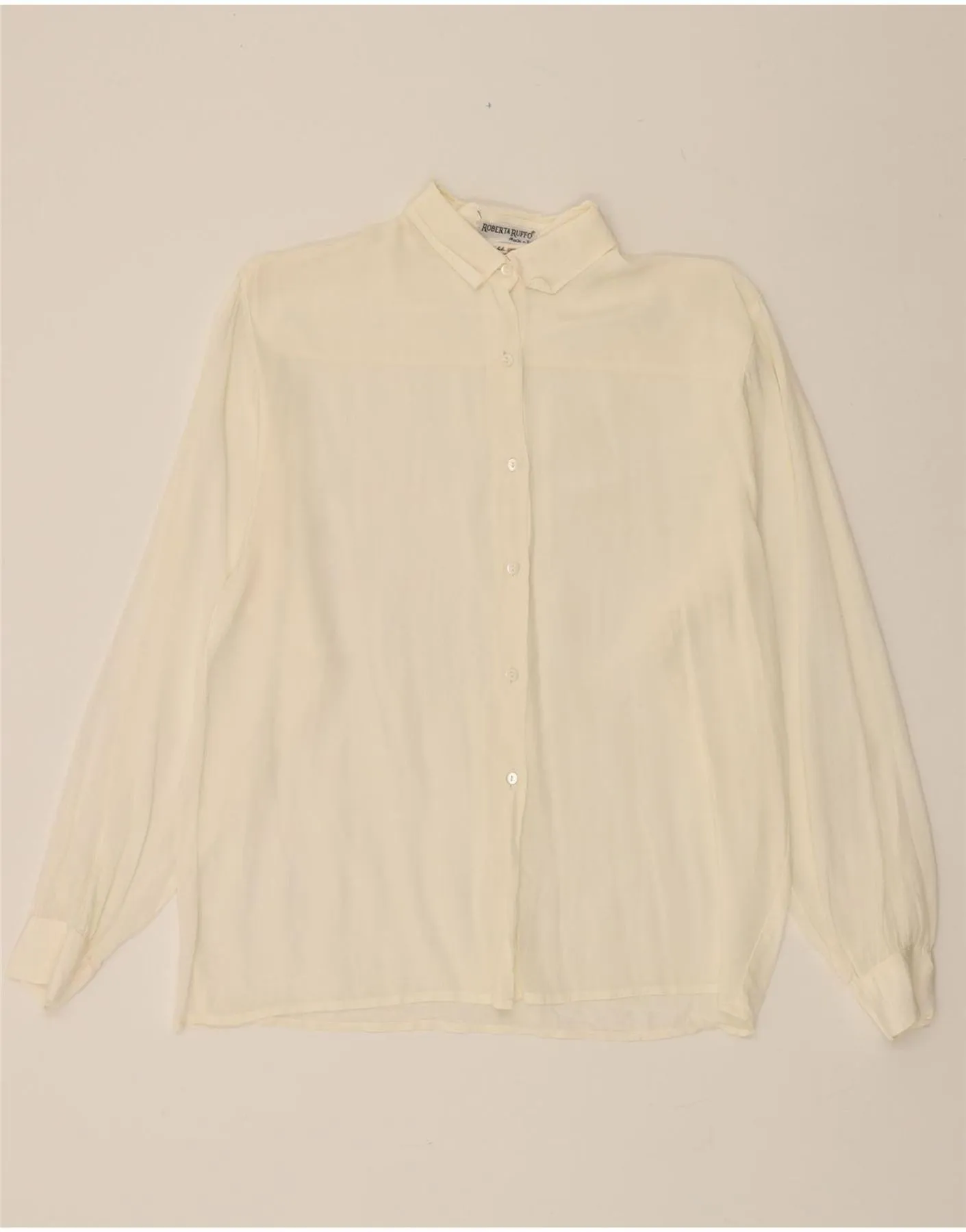 VINTAGE Womens Shirt Blouse IT 44 Medium Off White Acetate Fashion Forward