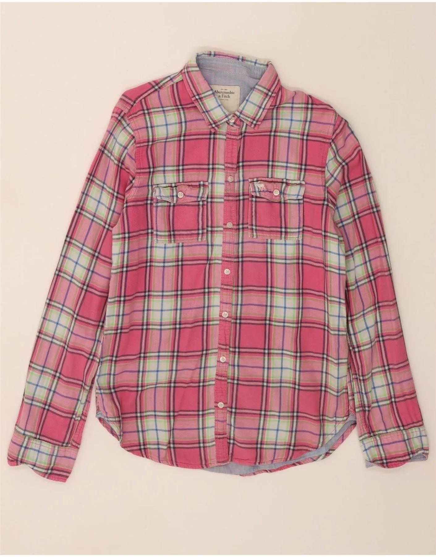 Vintage Wash ABERCROMBIE & FITCH Womens Shirt UK 10 Small Pink Check Cotton