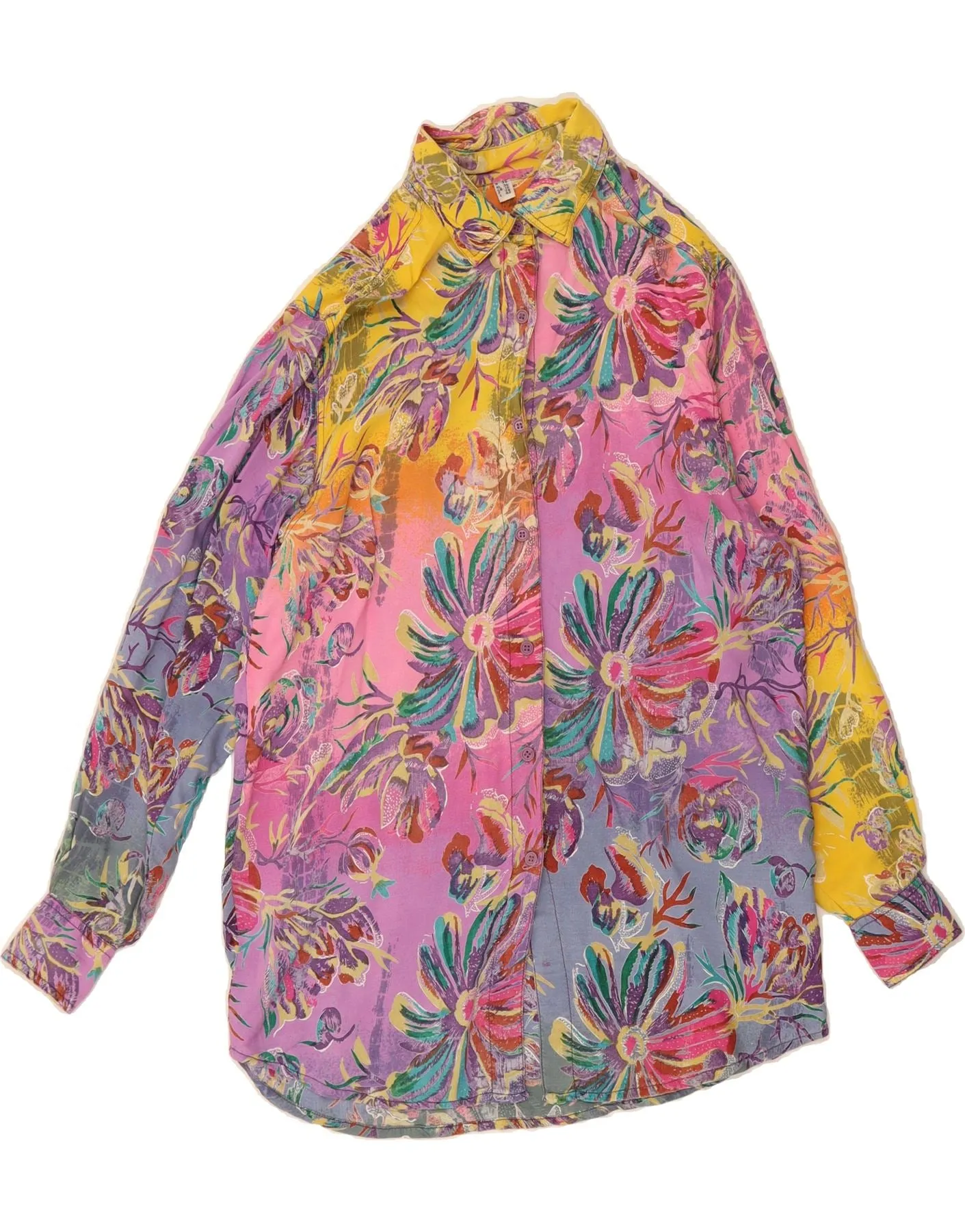 VINTAGE Womens Shirt UK 10 Small Multicoloured Floral Smooth Finish