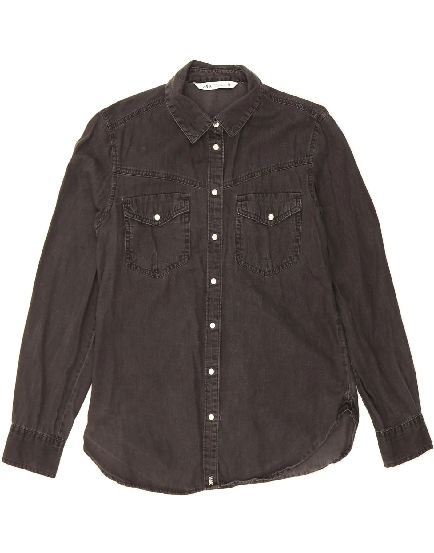 Unisex Design ZARA Womens Denim Shirt UK 6 XS Grey