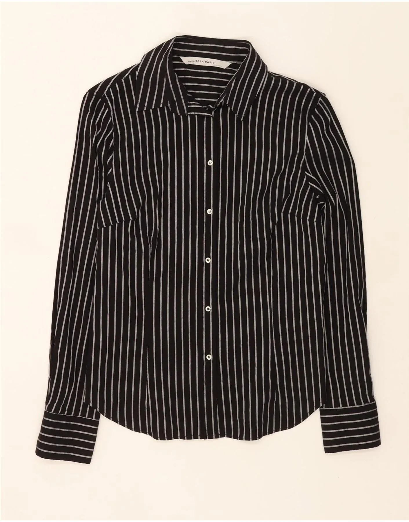 Anti Odor Treatment Flexible Shoulder Panels ZARA Womens Shirt UK 14 Large Black Pinstripe Cotton