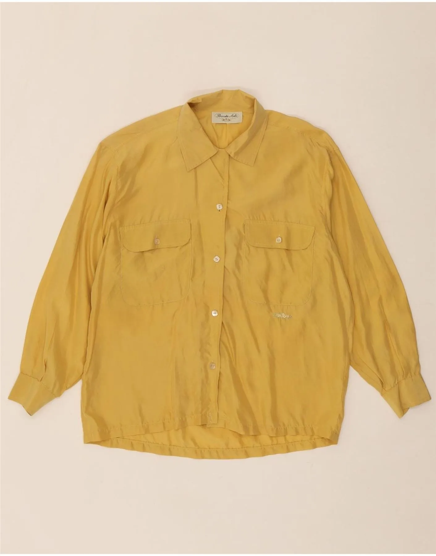 VINTAGE Womens Shirt Blouse IT 42 Medium Yellow Silk Sheer Panel