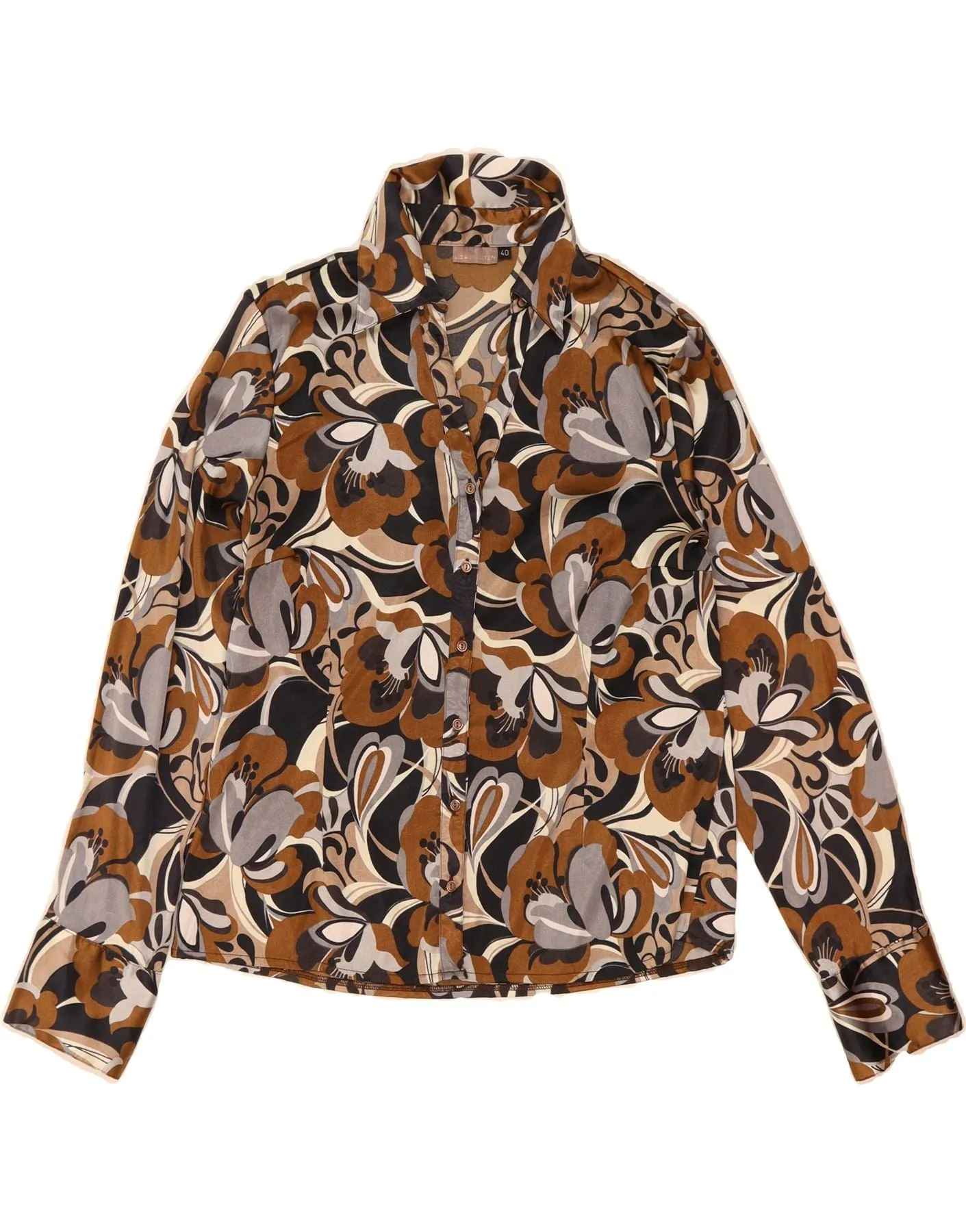 Tagless Design VINTAGE Womens Shirt EU 40 Medium Brown Floral