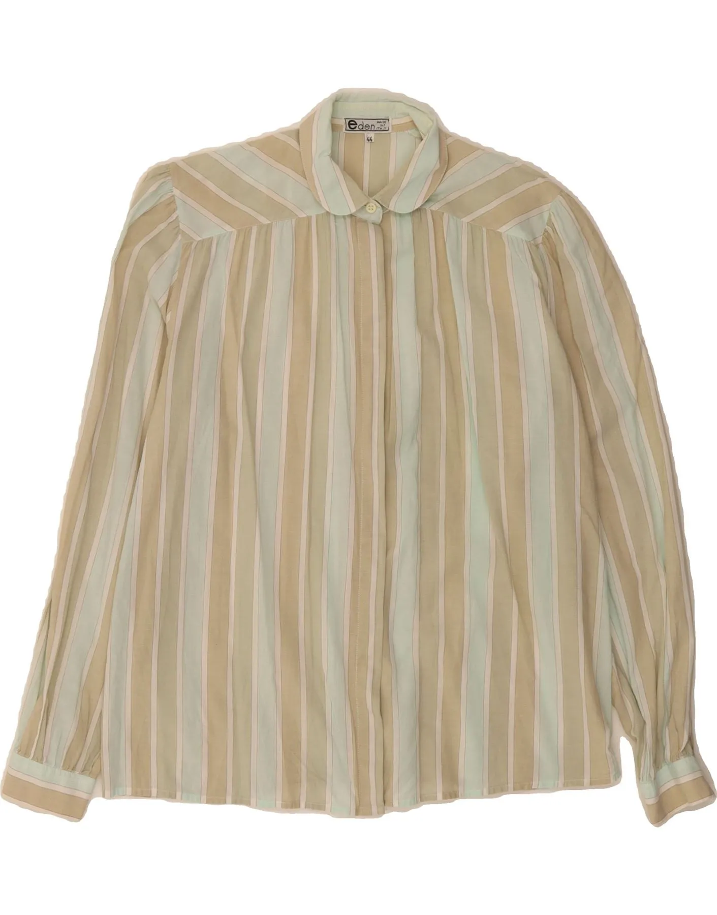 Elegant Finish All-day Comfort VINTAGE Womens Shirt IT 44 Medium Green Striped Cotton