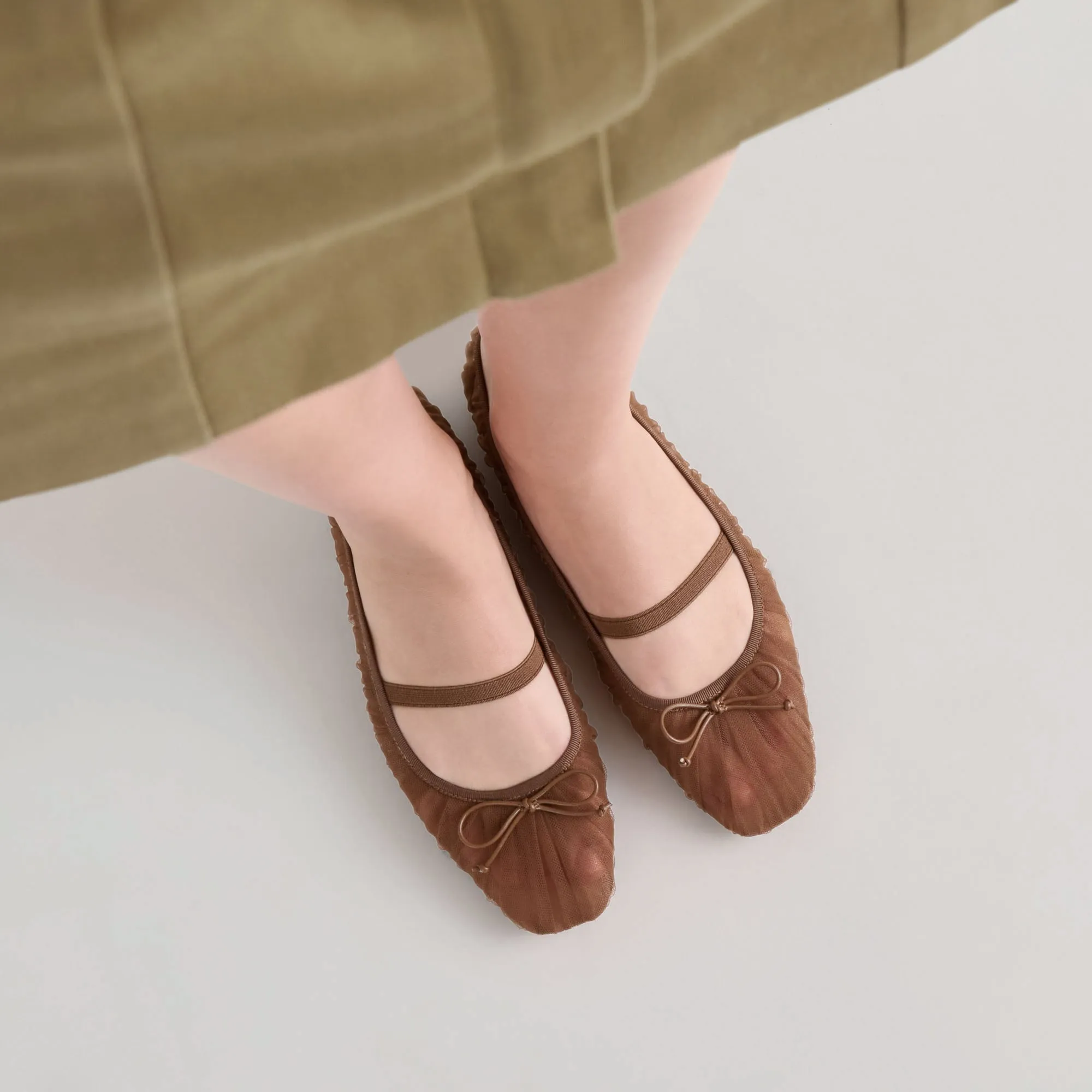 RAEVEN BALLET FLATS MID BROWN TULLE Ergonomic Design
