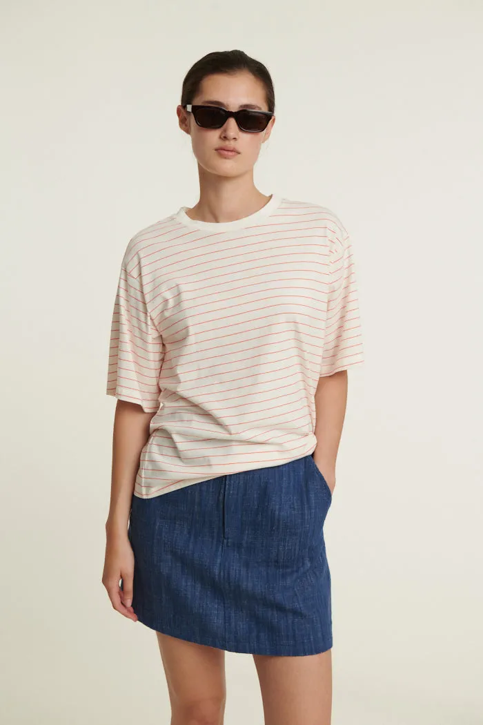 Non Toxic Printing Raja Stripe Tee - Grenadine / whisper white