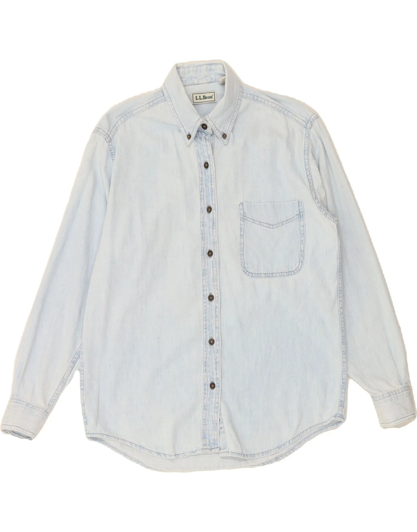 Adjustable Hem Casual Wear L.L.BEAN Womens Denim Shirt UK 14 Medium Blue Cotton