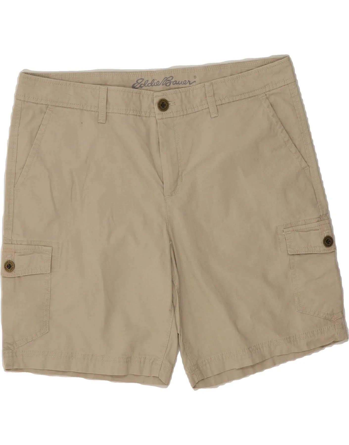 EDDIE BAUER Womens Cargo Shorts US 12 Large W36 Beige Check Cotton Wrinkle Resistant Finish