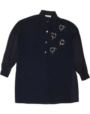 VINTAGE Womens Shirt Dress UK 18 XL Navy Blue Polyester Sporty Look