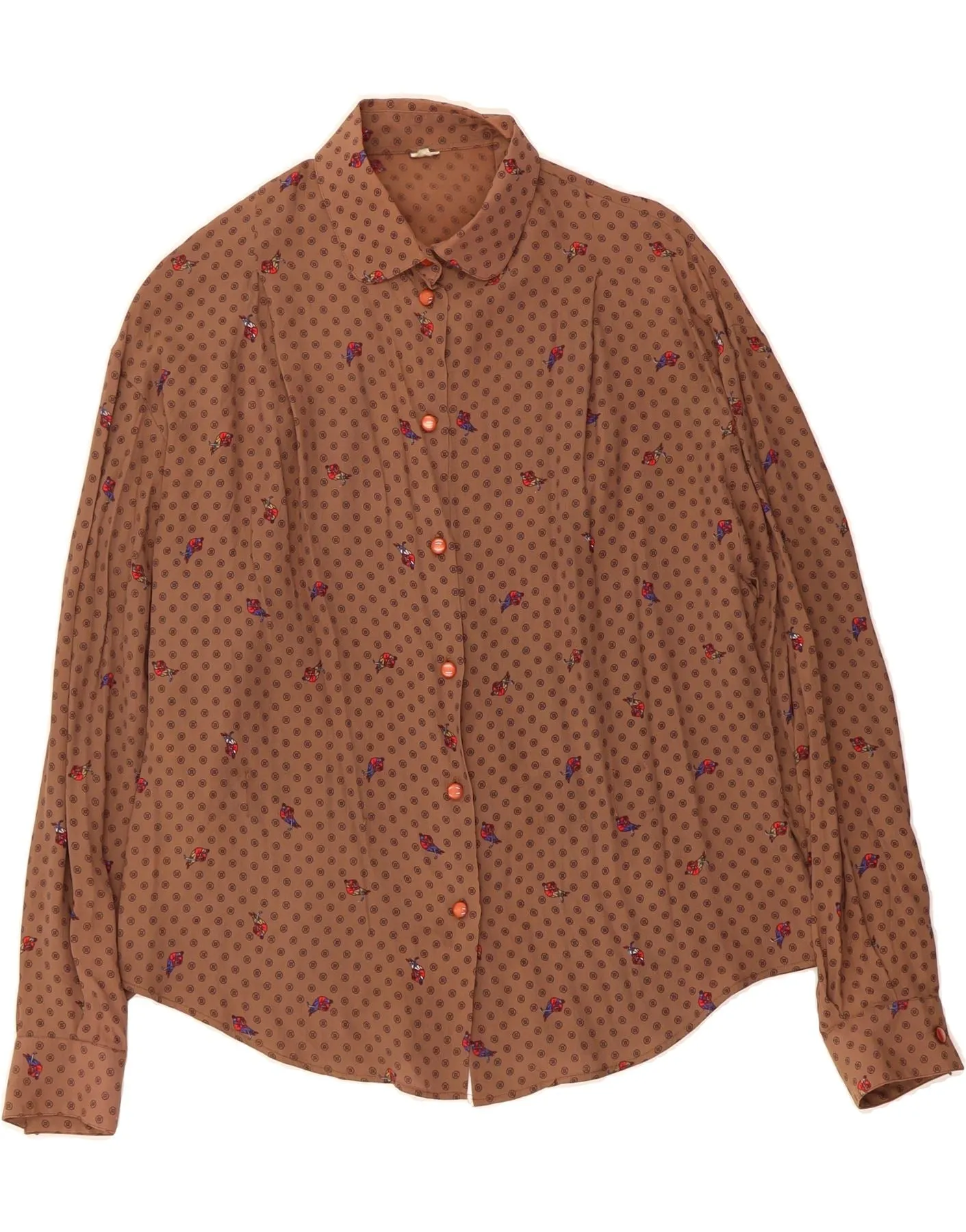 VINTAGE Womens Shirt Blouse UK 18 XL Brown Spotted Acetate Anti Pilling Surface Cooling Mesh Lining