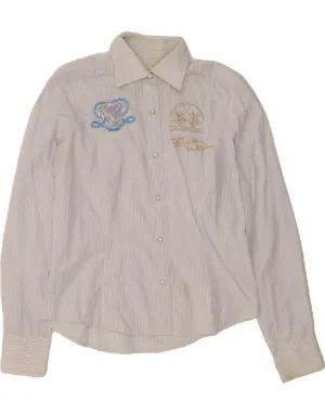 Seamless Sides LA MARTINA Womens Shirt UK 14 Large Blue Pinstripe Cotton