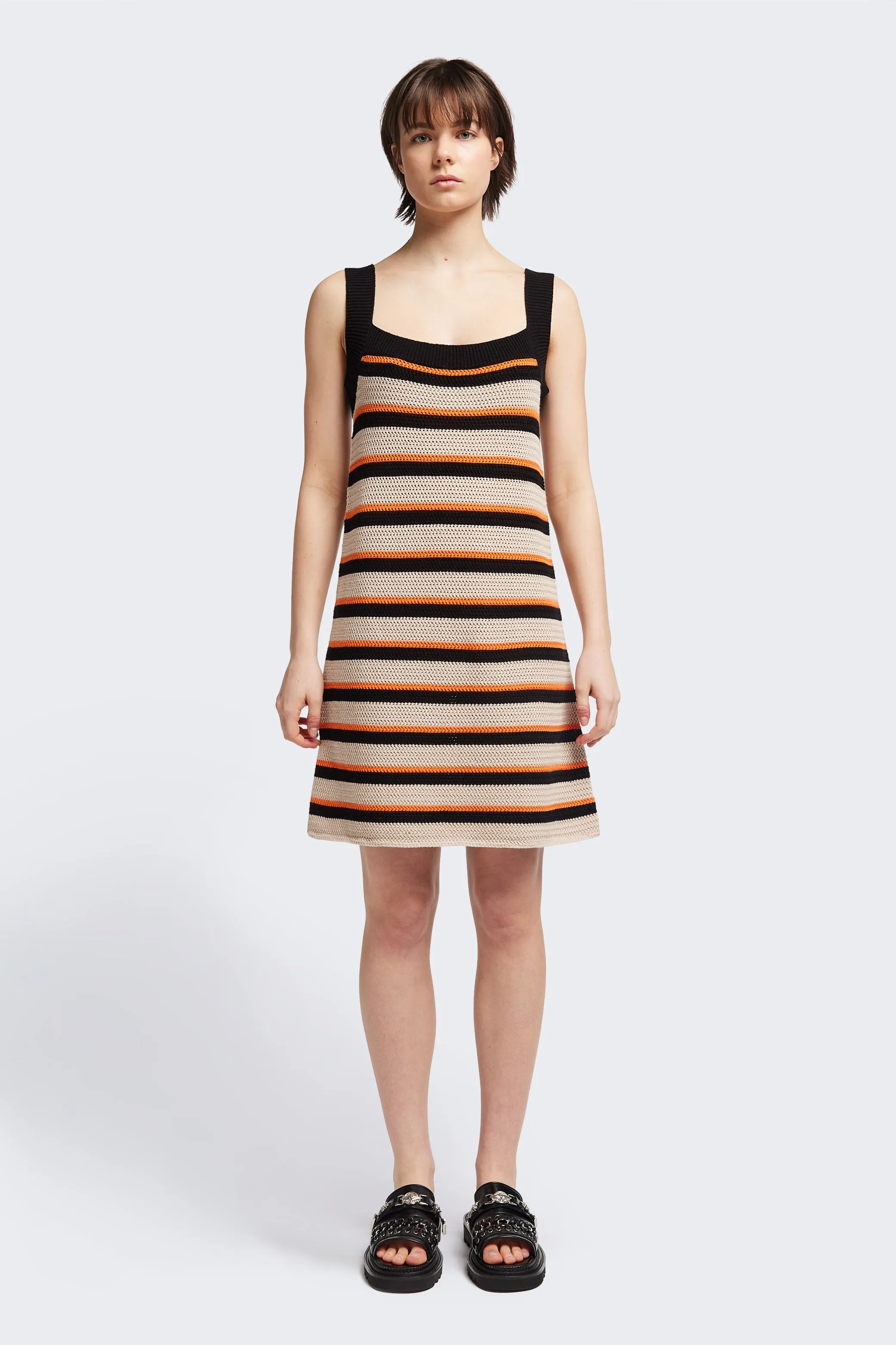 Work or Casual Temporal Crochet Mini Dress Stripe