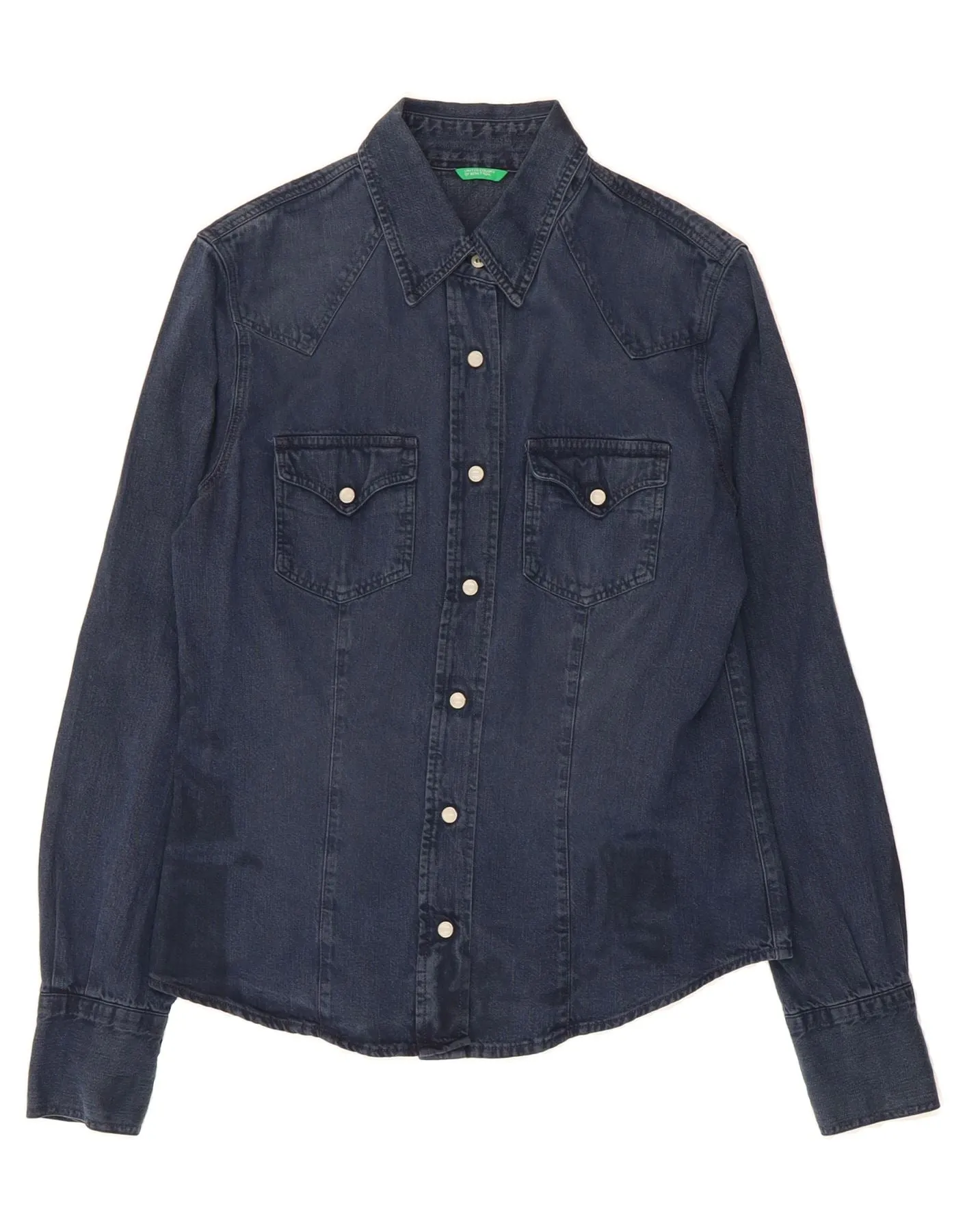 Cooling Mesh Lining BENETTON Womens Denim Shirt UK 14 Medium Navy Blue Cotton