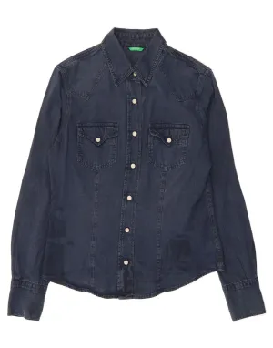 Cooling Mesh Lining BENETTON Womens Denim Shirt UK 14 Medium Navy Blue Cotton