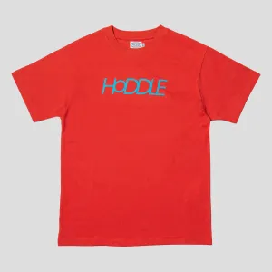 Hoddle Logo Tee - Crimson / Blue Rayon blend Flexible Ribbed Cuffs