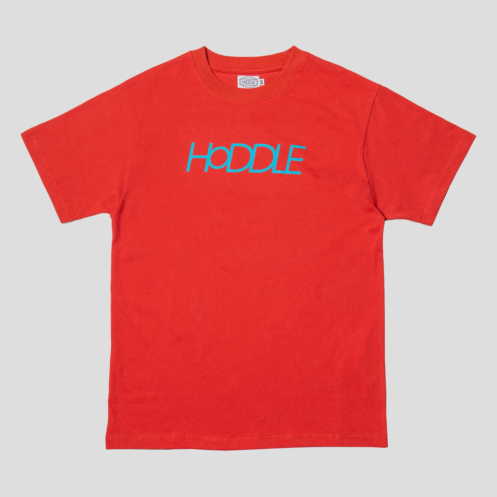 Hoddle Logo Tee - Crimson / Blue Rayon blend Flexible Ribbed Cuffs