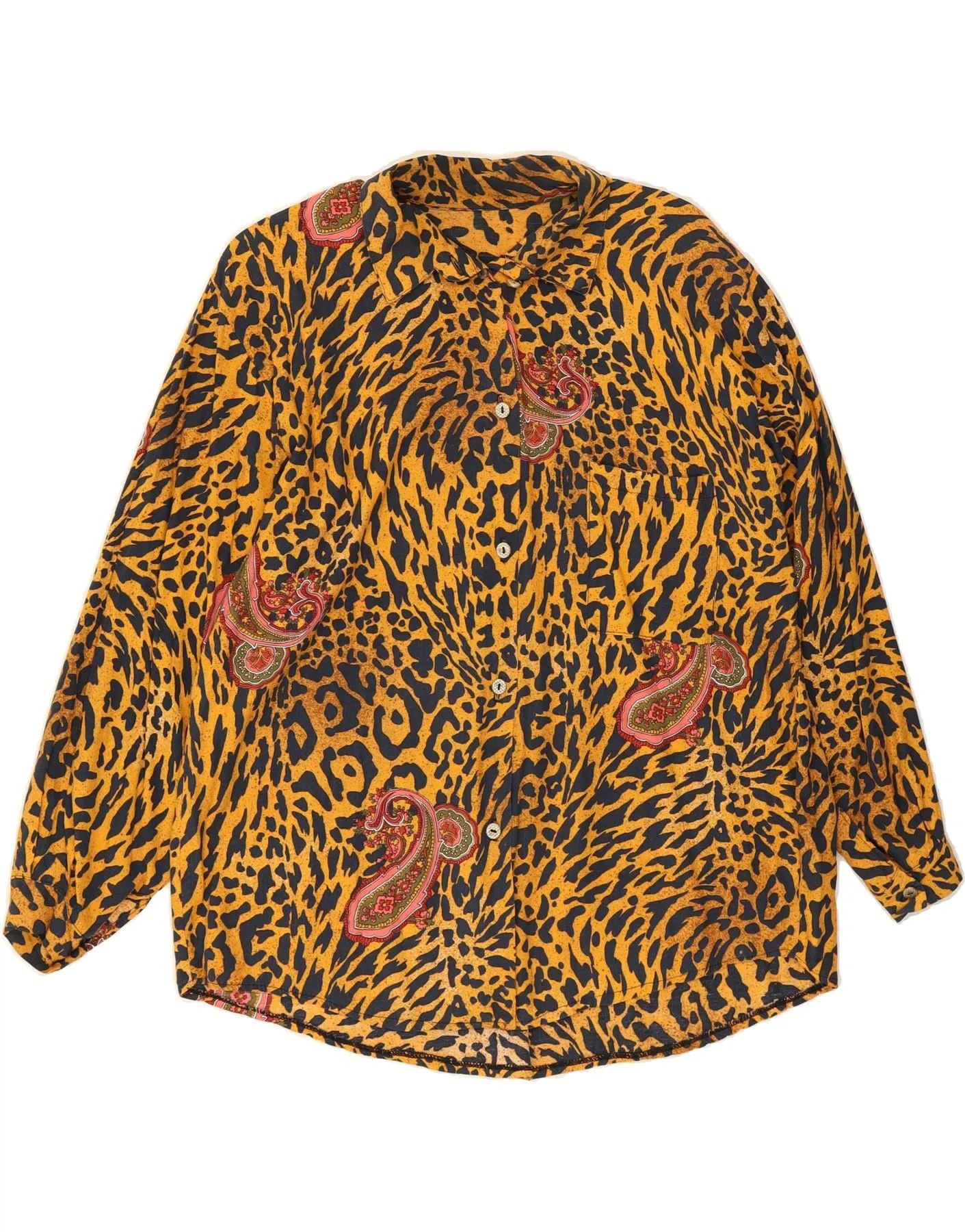 Cruise Collection Layered Collar VINTAGE Womens Shirt Blouse UK 18 XL Orange Animal Print