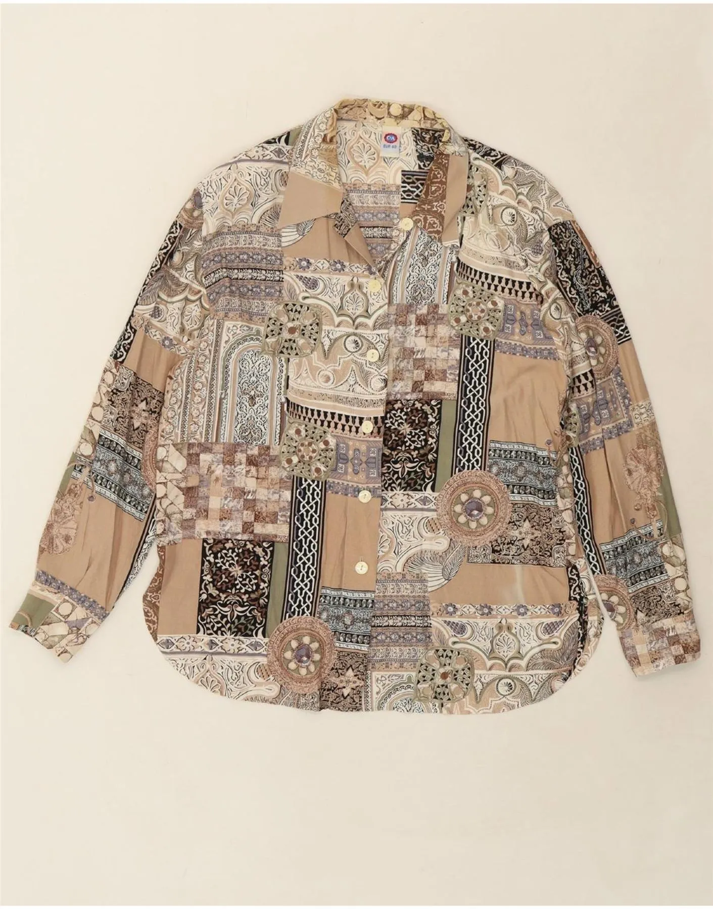 Streamlined Design Easy Care Material C&A Womens Shirt Blouse EU 40 Medium Beige Patchwork Viscose