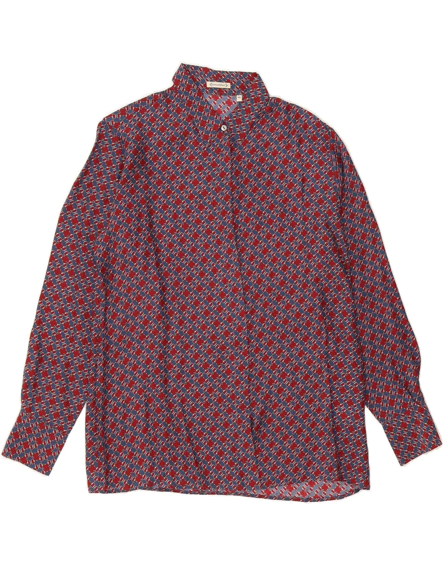 VINTAGE Womens Shirt Blouse IT 46 Large Red Geometric Silk Non Irritating Tags Fashion Statement