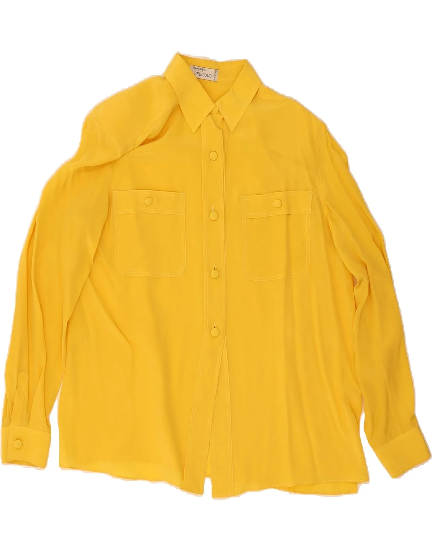 GIORGIO GRATI Womens Shirt Blouse IT 42 Medium Yellow Silk Picnic Outfit Eco-Friendly Choice