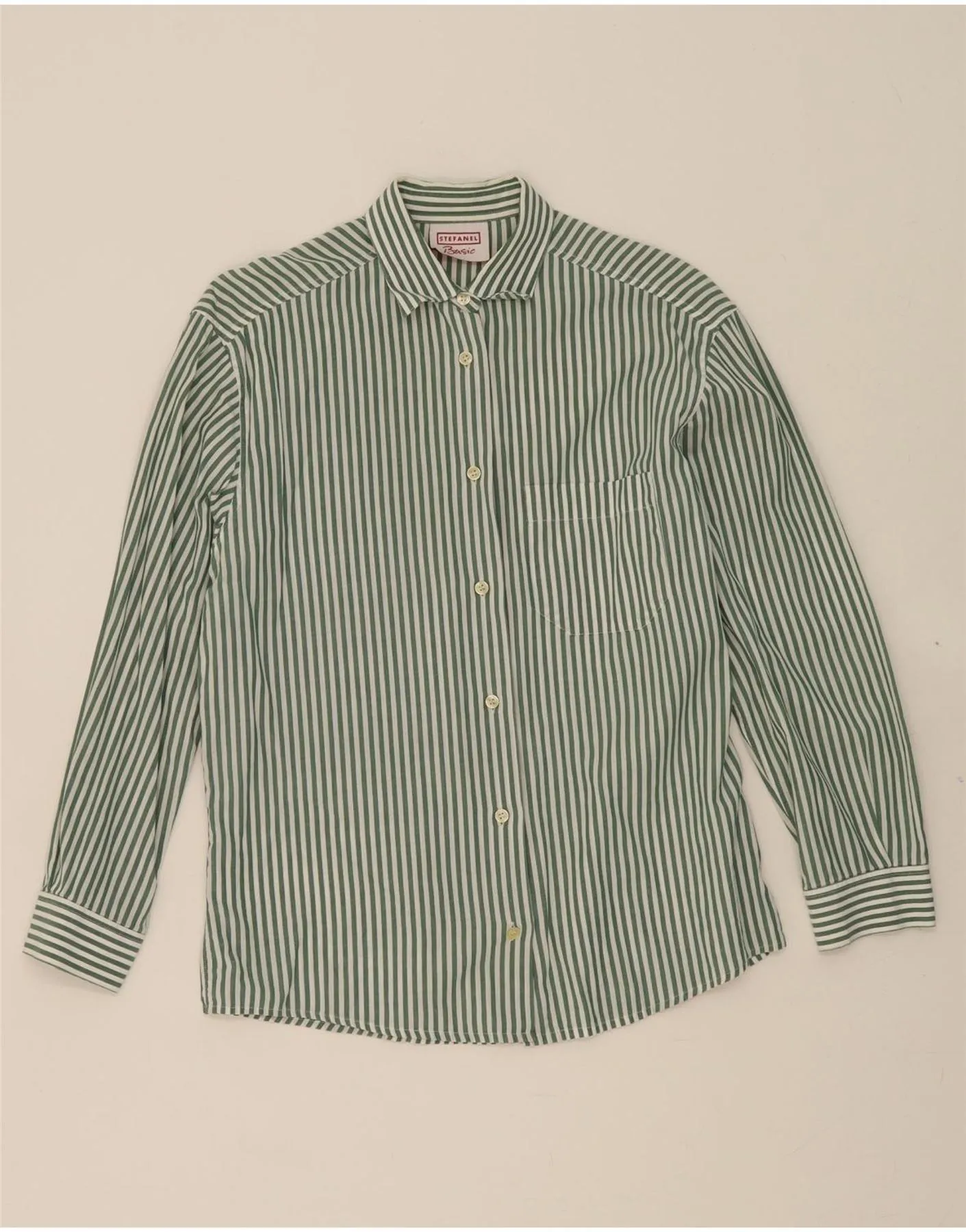 Stretchable Material STEFANEL Womens Shirt UK 14 Medium Green Pinstripe Cotton