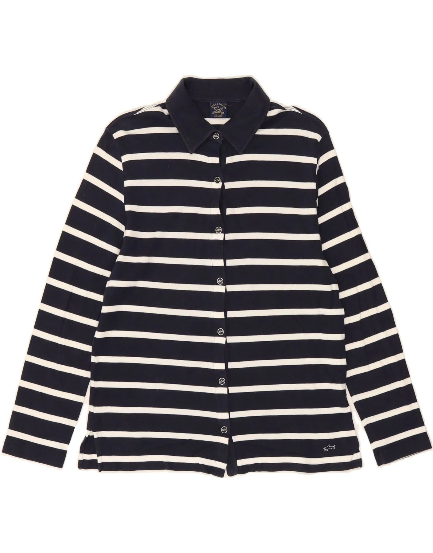 Bold Print PAUL & SHARK Womens Shirt UK 18 XL Navy Blue Striped Cotton Nautical